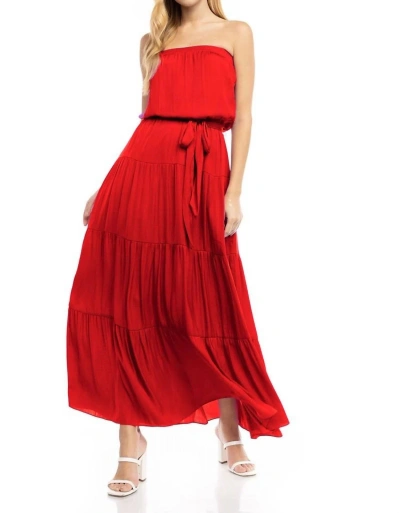 Naked Zebra Maxi Tiered Tube Dress In Pomegranate In Red
