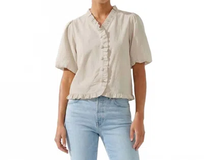 Naked Zebra Ruffle Detail Bubble Sleeve Top In Stone In Neutral