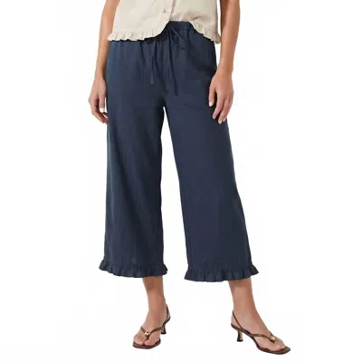 Naked Zebra Ruffle Detail Capri Pants In Navy In Multi