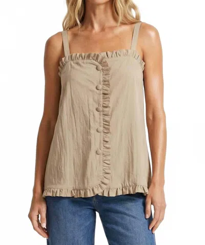 Naked Zebra Ruffle Detail Shirt Tank Top In Taupe In Brown