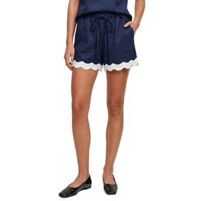 Naked Zebra Scallop Trim Linen Shorts In Navy In Blue