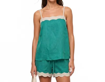 Naked Zebra Scallop Trim Linen Tank Top In Emerald Green