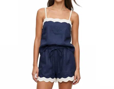 Naked Zebra Scallop Trim Linen Tank Top In Navy In Blue