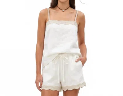 Naked Zebra Scallop Trim Linen Tank Top In Off White