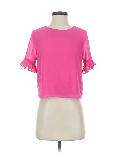 Pre-owned Naked Zebra Short Sleeve Top Pink Ruffles Neckline Tops