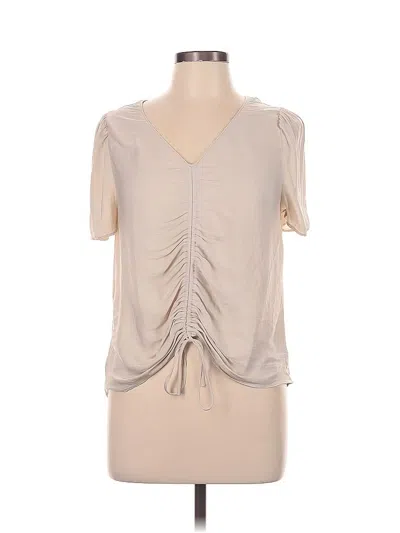 Pre-owned Naked Zebra Short Sleeve Top Tan V Neck Tops In Brown