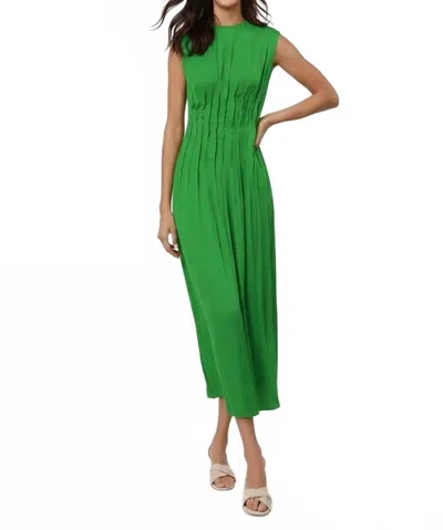 Naked Zebra Silky Pleated Midi Dress In Fern Green