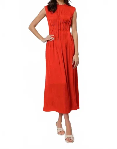 Naked Zebra Silky Pleated Midi Dress In Flame Scarlet In Multi