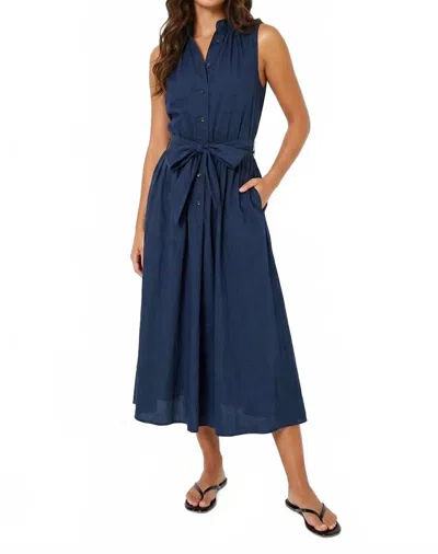 Naked Zebra Sleeveless Belted Maxi Shirt Dress In Navy In Blue