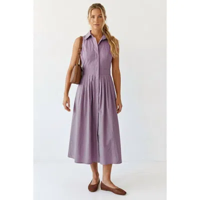 Naked Zebra Sleeveless Midi Shirt Dress In Lilac In Purple