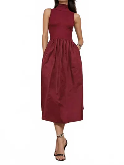Naked Zebra Sleeveless Mock Neck Midi Dress In Wine In Burgundy