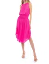 Naked Zebra Smocked Flared Midi Dress In Hot Pink In Pink