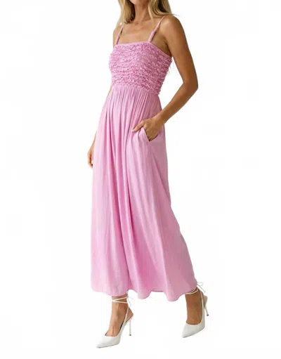 Naked Zebra Smocked Maxi Dress With Cord Strap In Lilac Sachet In Pink
