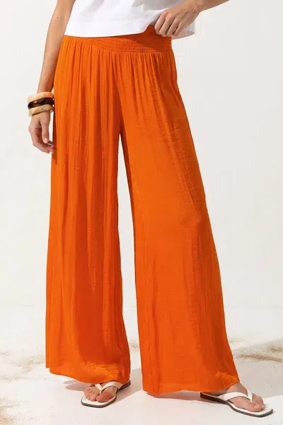 Naked Zebra Smocked Waist Wide Leg Pant In Orange