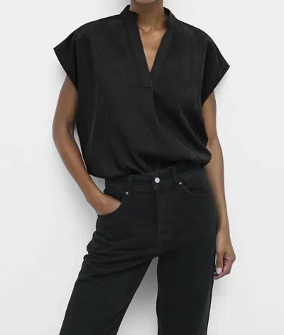 Naked Zebra Soft Matte Drop Shoulder Blouse In Black