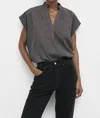 Naked Zebra Soft Matte Drop Shoulder Blouse In Charcoal In Pink