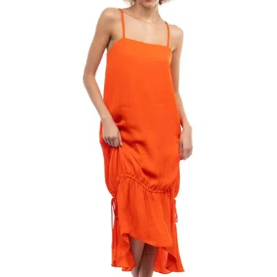 Naked Zebra Square Neck Drawstring Midi Dress In Spicy Orange