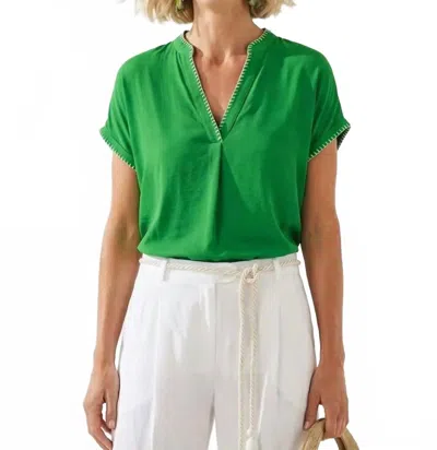 Naked Zebra Whipstitch Drop Shoulder Regular Blouse In Fern Green In Multi