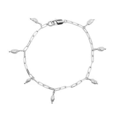 Nakiit Women's White / Silver Journey Pearl Drop Bracelet – Sterling Silver In Multi