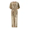 Nalè Women's Gold Sequin Palazzo Jumpsuit With Satin Lining & Detachable Belt In Gold