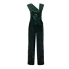Nalè Women's Green Velvet Sequin Jumpsuit With Silk Satin Lining & Detachable Belt In Green