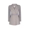 Nalè Women's Pleated Sleeves Blazer With Detachable Belt & Palazzo Wide Leg Trouser- Grey In Grey