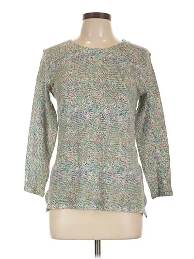 Pre-owned Nally & Millie Long Sleeve Top Green Marled Pattern Crew Neck Tops