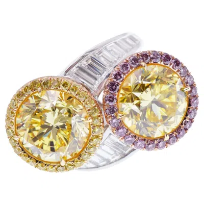 Pre-owned Nally Jewels Toi Et Moi Gia Vivid Yellow Diamond Ring