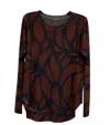 Nally & Millie Women's High Low Hem Knit Top In Navy/rust In Multi
