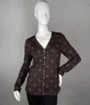 Nally & Millie Women's V-neck Button Front Top In Red/black/brown In Multi