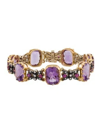 Pre-owned Nam Cho 18k 41.40ctw Amethyst, Diamond & Ruby Station Bracelet, 6.75" In Multi