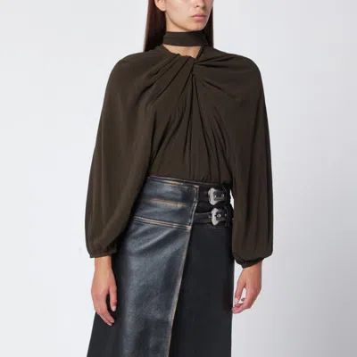 Namacheko Black Draped Silk Top In Brown