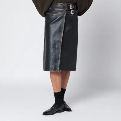 Namacheko Black Vintage-effect Leather Skirt