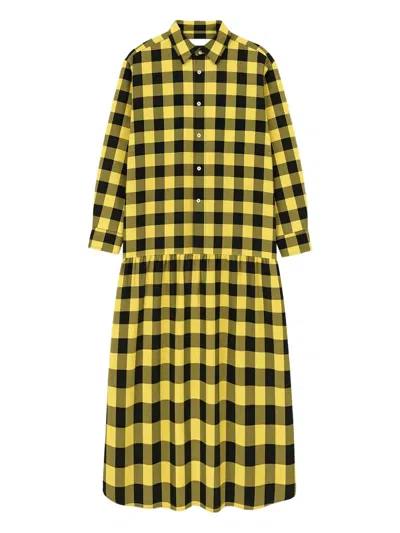 Namacheko Check-print Shirt Midi Dress In Yellow