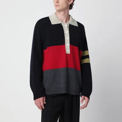 Namacheko Color-block Striped Wool Polo Sweater With Contrast Collar In Blue