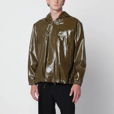 Namacheko Forest Green Brigham Jacket In Leather With Glossy Finish In Animal Print