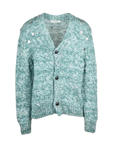 Namacheko Green Marled Metal Accents Merino Wool Long Cardigan In Blue