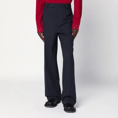 Namacheko Midnight Blue Striped Wool Trousers In Black
