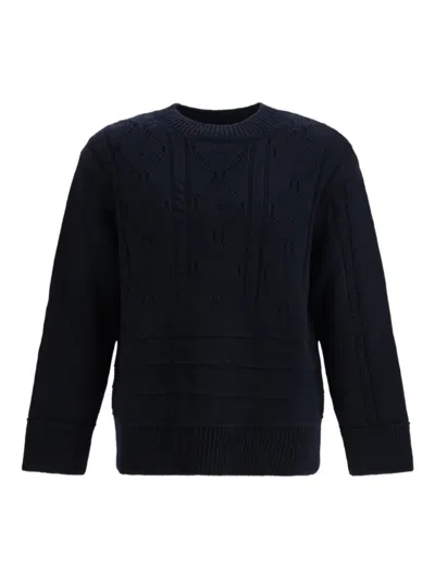 Namacheko Wool Crew Neck Sweater With Elbow Patches In Blue