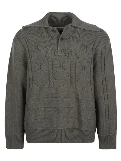 Namacheko Cable-knit Polo-collar Pullover In Gray