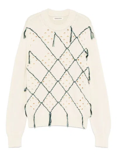 Namacheko Ribbed Cuffed Sweater With Cut-out Detail And Diamond Pattern In White