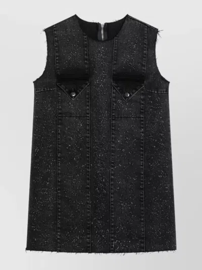 Namacheko Sleeveless Dress Frayed Edges Front Pockets In Black