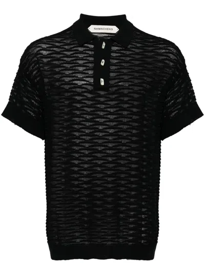 Namacheko Textured Finish Sheer Polo Shirt In Schwarz