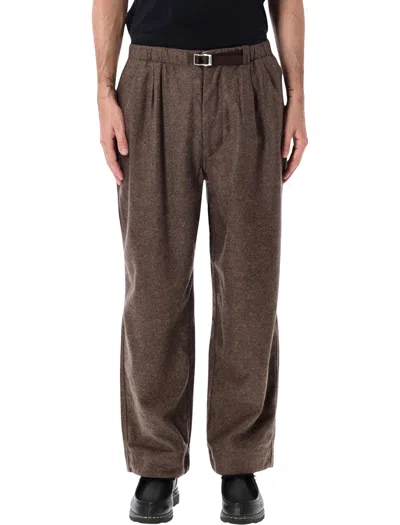 Namamica Pleated Wide-leg Trousers With Belt In Brown