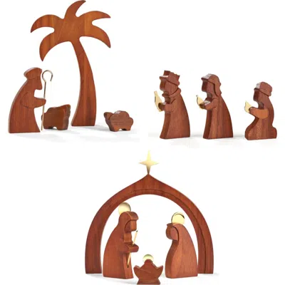 Nambe Nambé 11-piece Wood Nativity Set In Brown