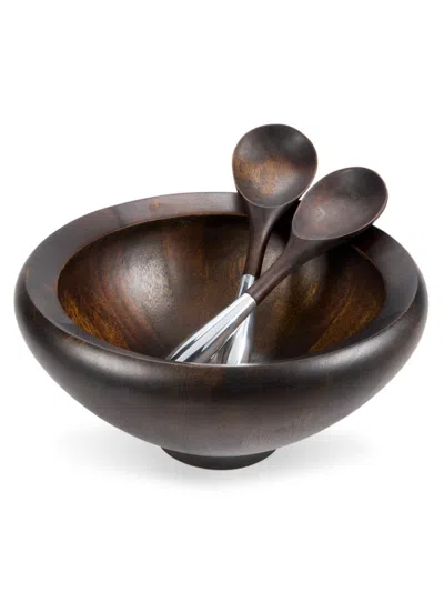 Nambe Kids' 3-piece Acacia Wood Bowl & Serving Spoon Set In Brown