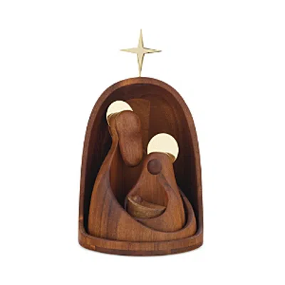 Nambe 4-piece Nesting Nativity Figurine Set In Silver-tone/brown