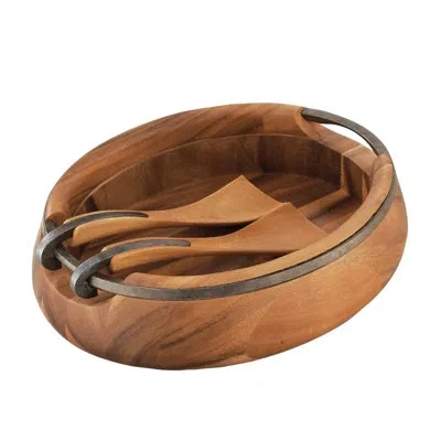 Nambe Anvil Salad Bowl W/ Servers In Brown