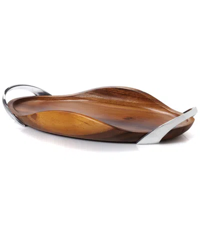 Nambe Bella Wood Handled Tray 18in In Brown