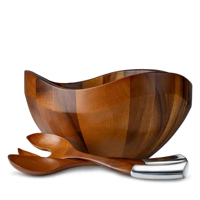Nambe Billow Salad Bowl With Servers In Brown